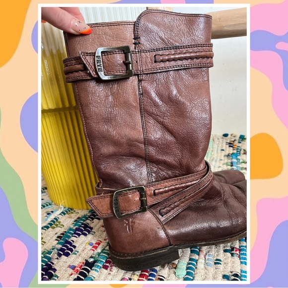 FRYE Paige Trapunto Leather Buckle Boot in Smoke - Picture 10 of 13